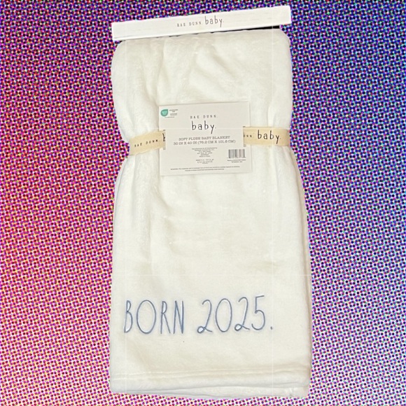 Rae Dunn - ‘Born 2025’ plush baby boy blanket. 30“ x 40“. NWT. Firm! - Picture 1 of 3